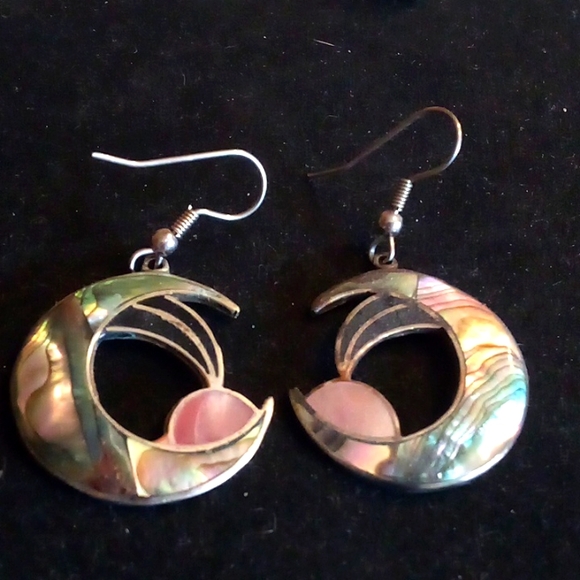 Jewelry - Beautiful Mexican silver moon earrings with abalone inlays